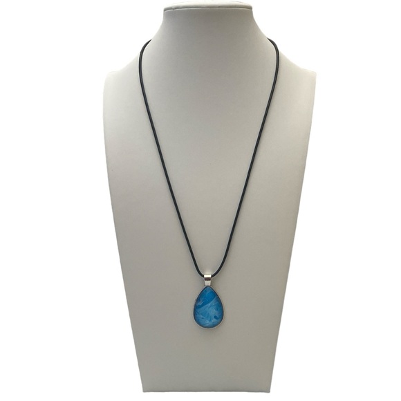 Hand Crafted Necklace Teardrop Fluid Art Pendant Blue White by Svetlana Yeung - Picture 3 of 15